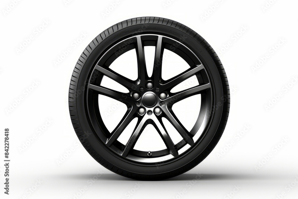 Black wheel on white background with shadow of the tire. Black wheel on white background with shadow of the tire.