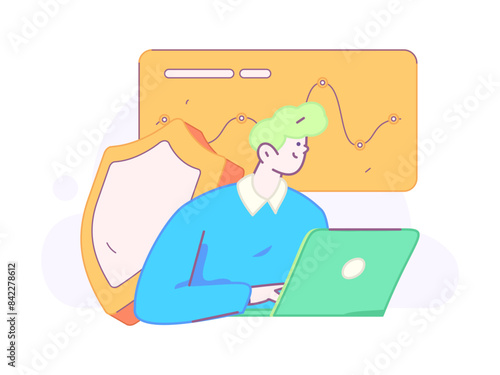 Business network security character flat vector concept operation hand drawn illustration
