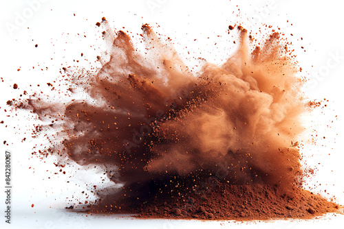 A powerful brown color explosion with detailed splatters and bursts of brown hues, isolated on a transparent background, creating a striking visua photo