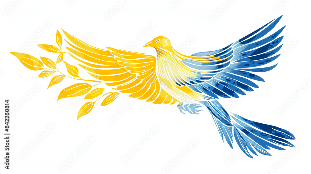 A linear dove with a branch in the colors A linear dove with a branch in the colors