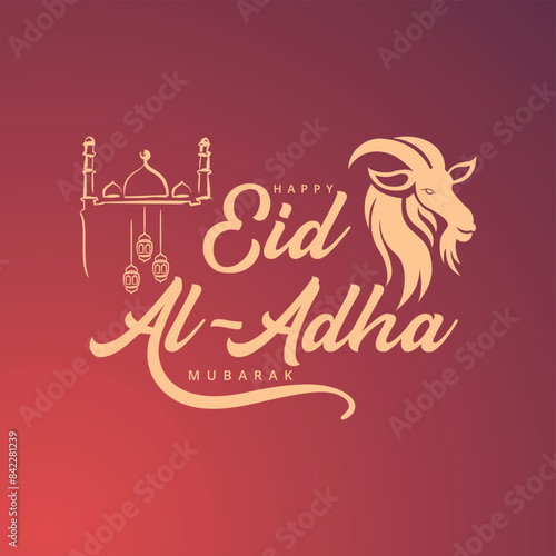 Eid Al Adha mubarak with cute sheep animal, The holiday occurs after the culmination of the annual Hajj. Feast of the Sacrifice.