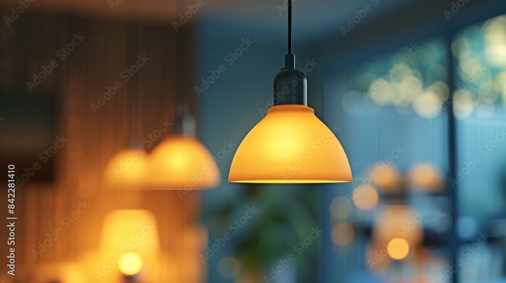 Obraz premium Warm modern hanging lamp in a cozy interior