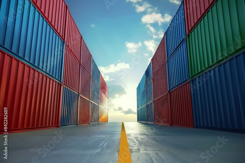 Wallpaper Mural Rows of shipping containers in different colors. Transport business. Logistics import and export of goods. Torontodigital.ca