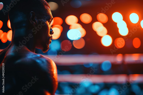 Focused Boxer in Vibrant Arena Lights