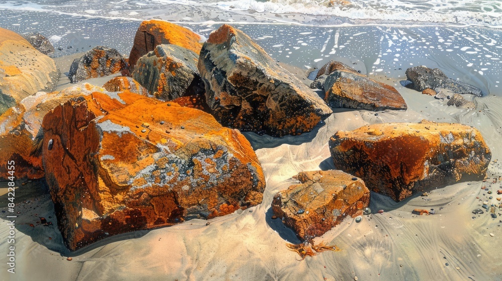 Rocks on the beach with shades of orange Rocks on the beach with shades of orange