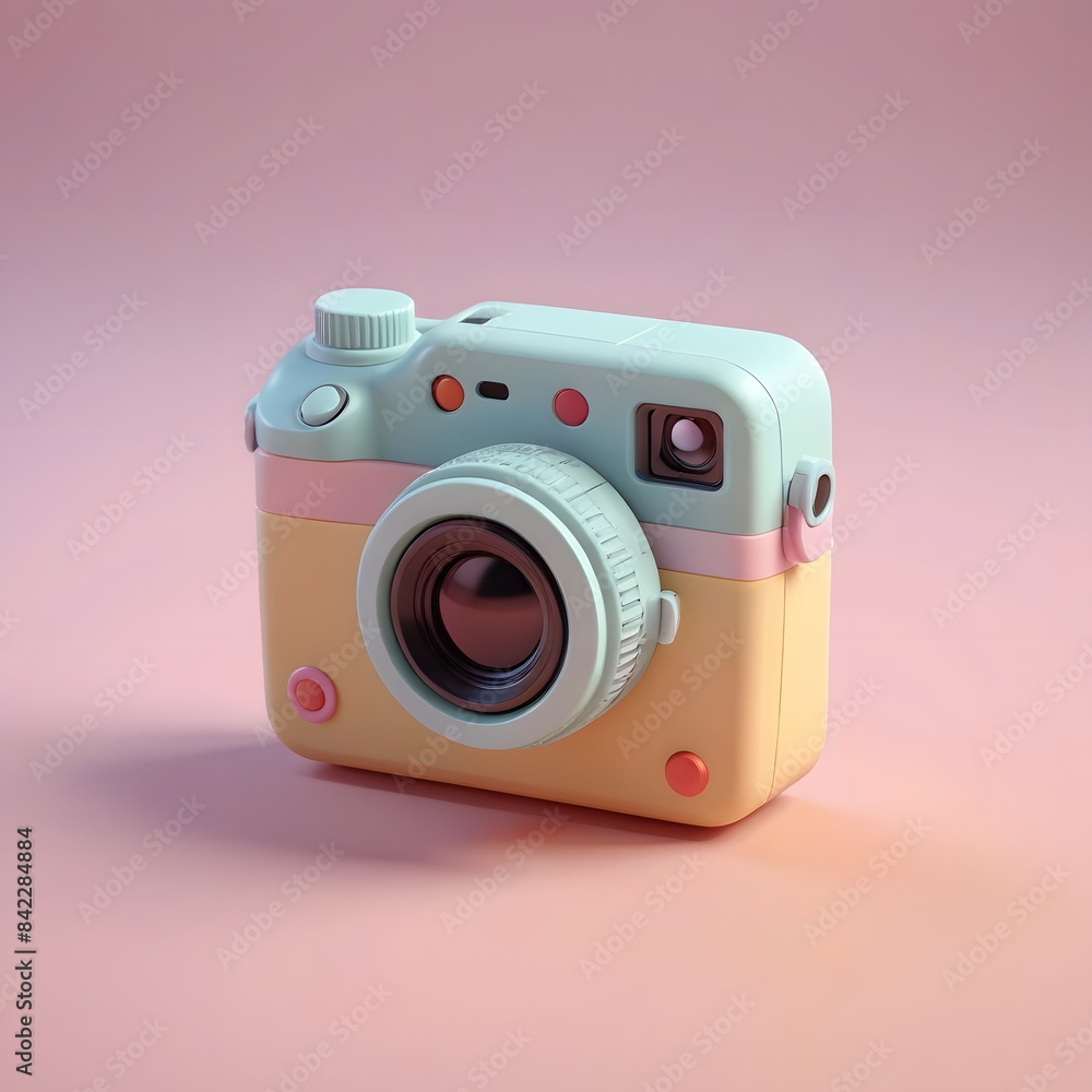 a close up of a camera with a pink and blue background