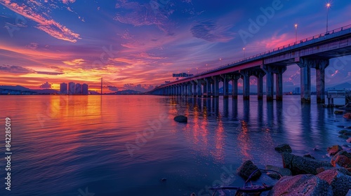 2nd Penang Bridge view during dawn in George Town, Penang, Malaysia.