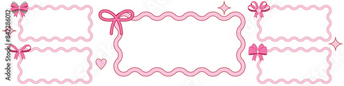 pink girly frame border cartoon bow set. Bow for hair decor present, invitation, flat. Trendy girls accessories. Gift Bows. Good for valentine's day, wedding and mother's day	