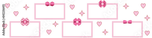 pink girly frame border cartoon bow set. Bow for hair decor present, invitation, flat. Trendy girls accessories. Gift Bows. Good for valentine's day, wedding and mother's day 