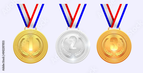 Vector set of medals. Gold medal, silver medal, bronze medal. realistic medal icon