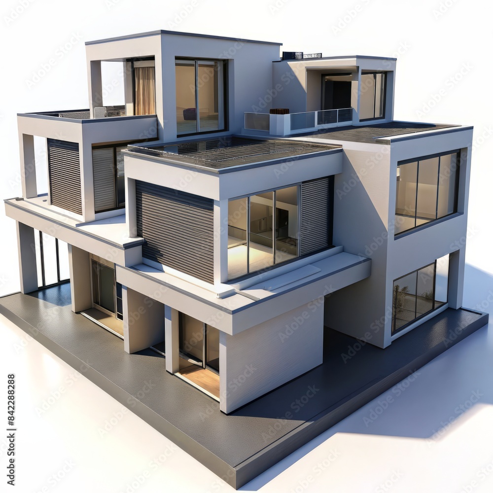 3D Render of a modern townhouse complex, on isolated white background, Generative AI 3D Render of a modern townhouse complex, on isolated white background, Generative AI