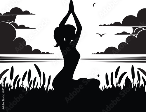 silhouette of a woman with yoga