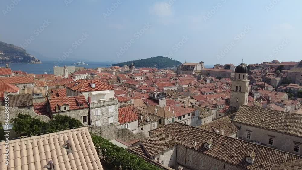 The panoramic vista of Dubrovnik's rooftops, sea, and historical fortress encapsulates the essence of coastal allure and architectural grandeur. The panoramic vista of Dubrovnik's rooftops, sea, and historical fortress encapsulates the essence of coastal allure and architectural grandeur.