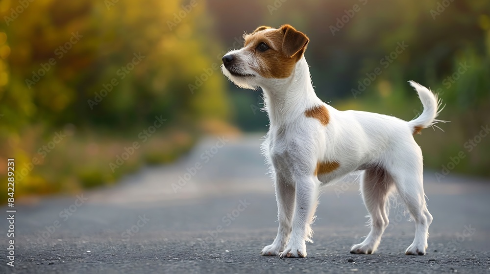 dog Jack Russell Terrier stands sideways on the road dog conformation exterior : Generative AI dog Jack Russell Terrier stands sideways on the road dog conformation exterior : Generative AI