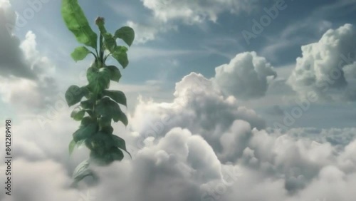 Plant Stem Among the Clouds from the Fairy Tale About Jack and the Magic Beans in a Whimsical Style with Dreamy Colors for Fantasy Concept