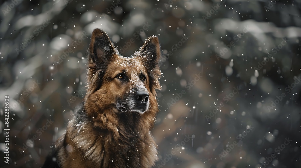 Portrait of a spectacular Carpathian Shepherd dog during snowfall in a mountain village : Generative AI Portrait of a spectacular Carpathian Shepherd dog during snowfall in a mountain village : Generative AI