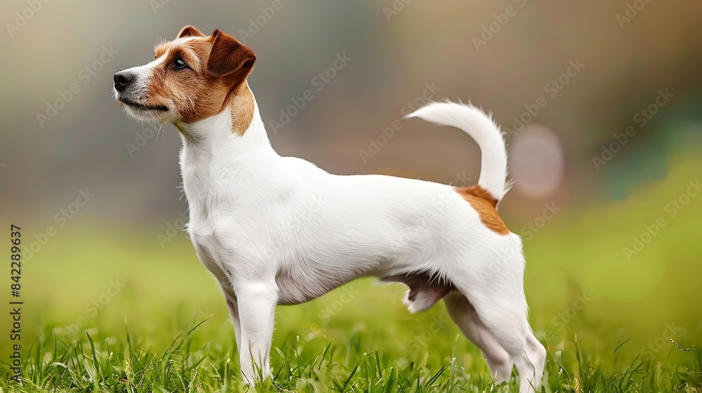 portrait of a standing Jack Russell Terrier dog on the grass in the summer conformation : Generative AI portrait of a standing Jack Russell Terrier dog on the grass in the summer conformation : Generative AI