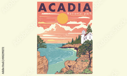 Fotografie Acadia national park graphic print t shirt design