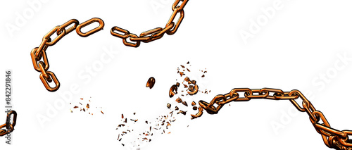 Konstfotografi chain break breaking crisis golden isolated, png - 3d rendering