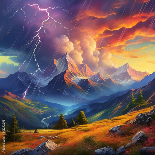 Stormy Majesty, The Dynamic Beauty of a Thunderstorm in the Mountains