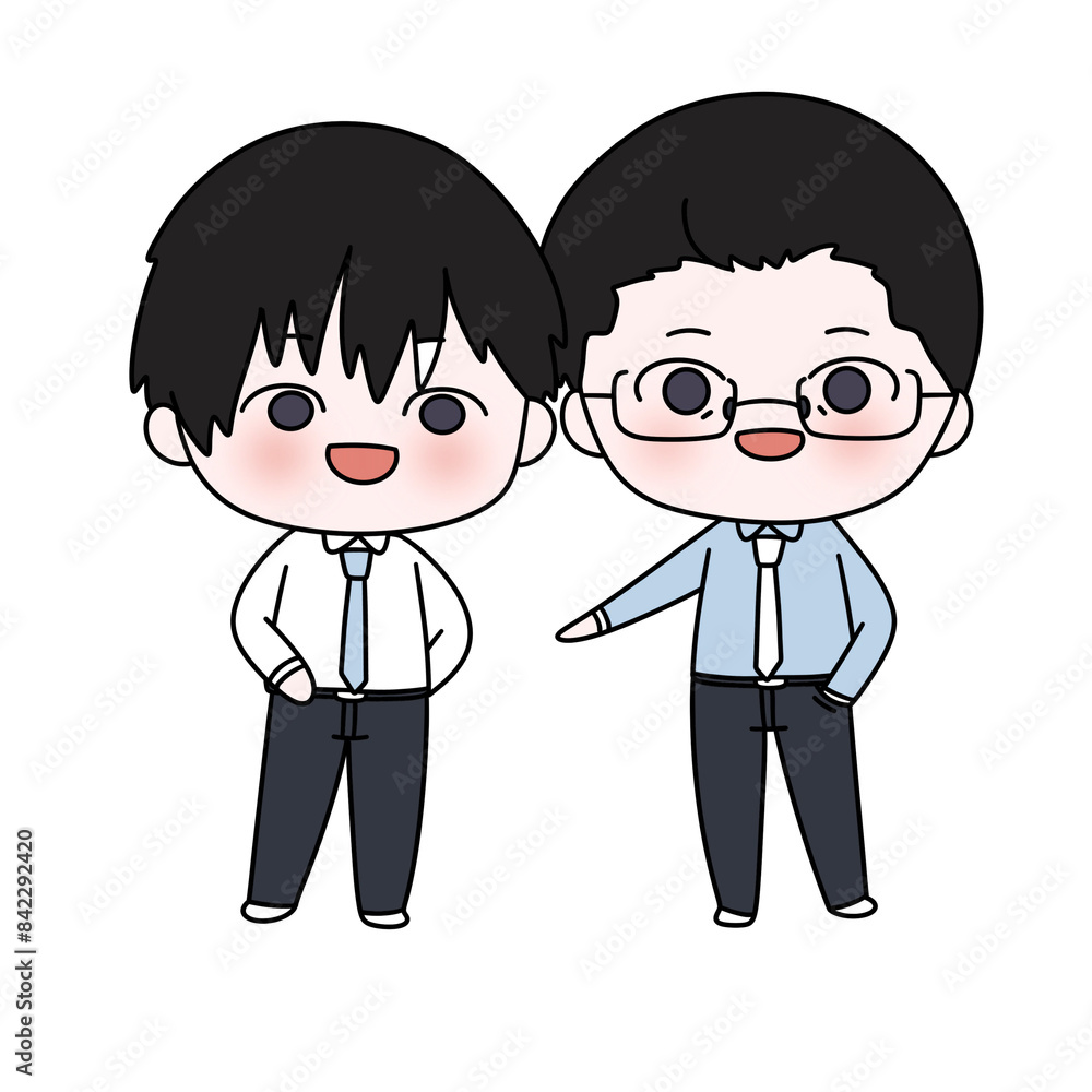 Two cartoon characters wearing ties and smiling Two cartoon characters wearing ties and smiling