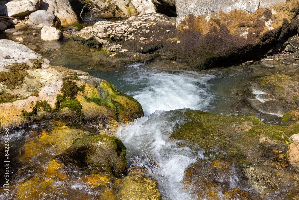 early autumn, hiking in the highlands, panoramic views and a dry riverbed early autumn, hiking in the highlands, panoramic views and a dry riverbed