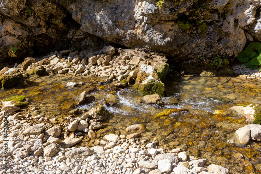 early autumn, hiking in the highlands, panoramic views and a dry riverbed early autumn, hiking in the highlands, panoramic views and a dry riverbed