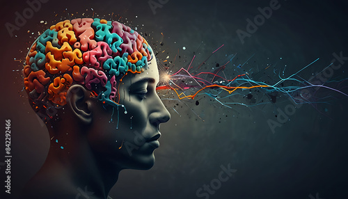 Abstract Art style image of Overthinking thoughts in a human psychological brain 