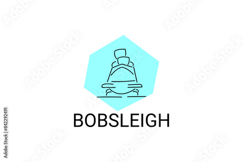 Bobsleigh sport vector line icon. sportman with sleigh, equipment sign. sport pictogram illustration