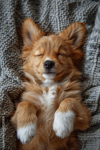 Top view sleeping cute puppy