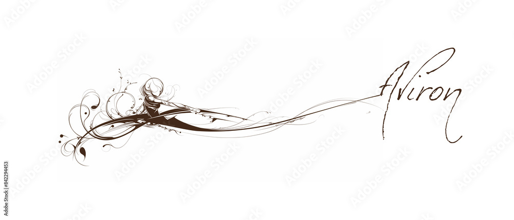 Élégant motif calligraphique stylisé femme faisant de l'aviron, avec le mot en français 'Aviron' en lettres cursives, fond blanc. club de Sport, JO, championnat, Élégant motif calligraphique stylisé femme faisant de l'aviron, avec le mot en français 'Aviron' en lettres cursives, fond blanc. club de Sport, JO, championnat,