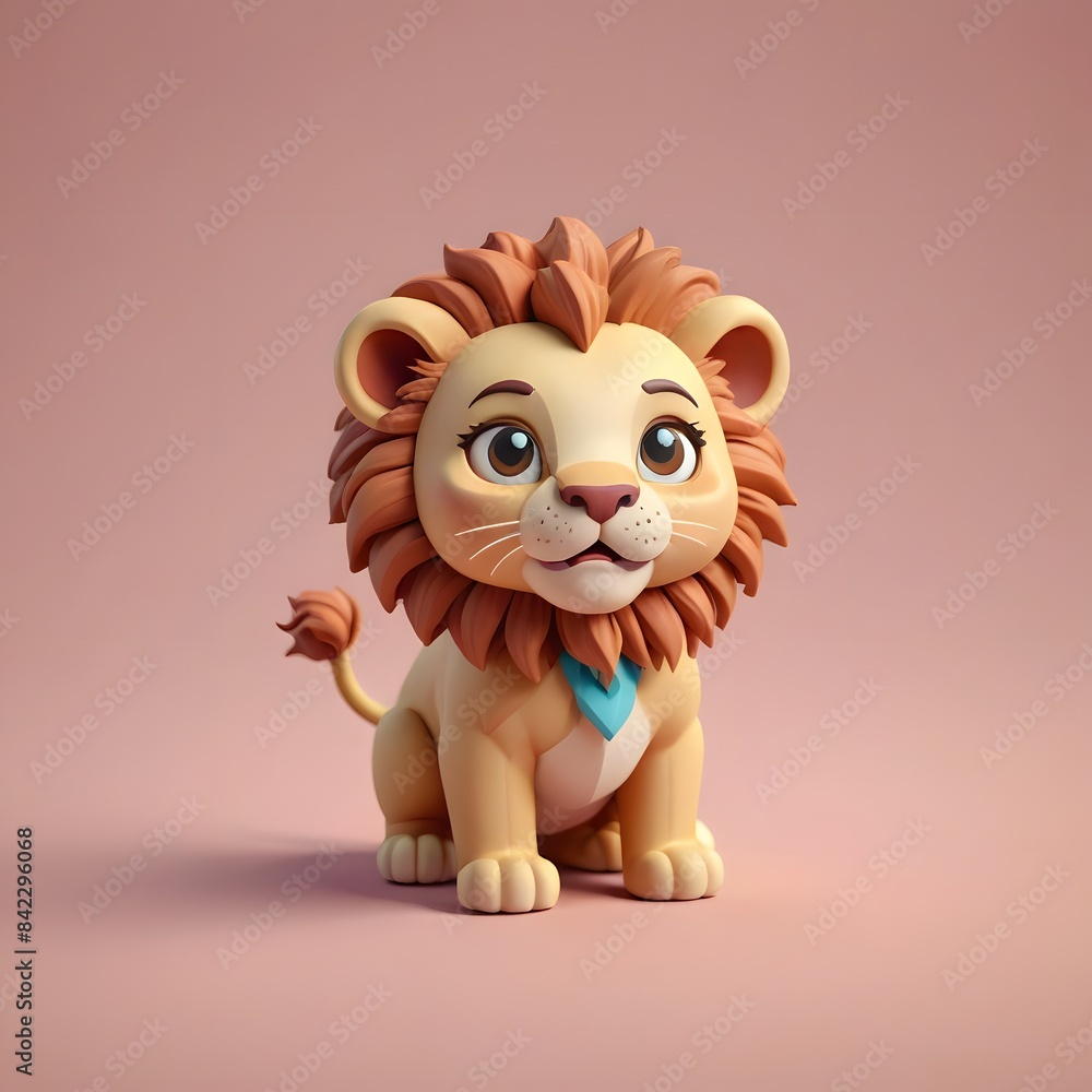 a close up of a small toy lion sitting on a pink surface a close up of a small toy lion sitting on a pink surface