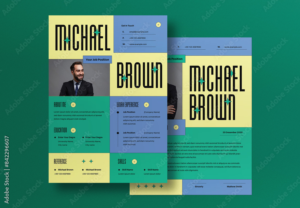 Yellow Green Colorblock Resume Stock Template | Adobe Stock