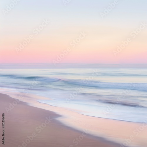 Serene Sunrise Yoga - Peaceful Beach Morning with Lone Yoga Practitioner in Pastel Sky Palette © banthita166