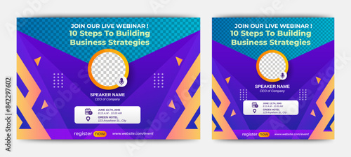 Live webinar online business conference web banner and social media cover template design