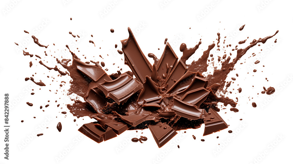 Fototapeta premium Chopped dark chocolate splash isolated on transparent white background, clipping path