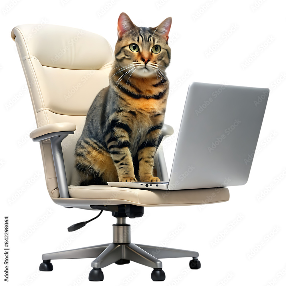 computer savvy cat sitting on a chair captivating transparent background computer savvy cat sitting on a chair captivating transparent background
