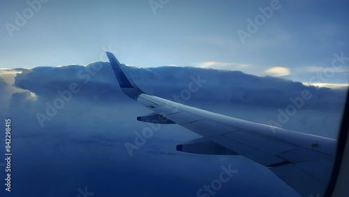 Aeroplane Wings Window View Blue Sky and Beautiful Clouds 2 photo