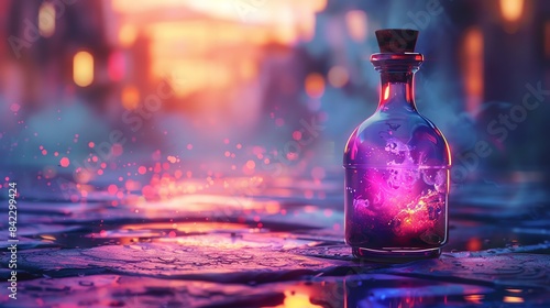 A bottle of potion that enhances creativity, each sip a burst of inspiration and innovative ideas photo