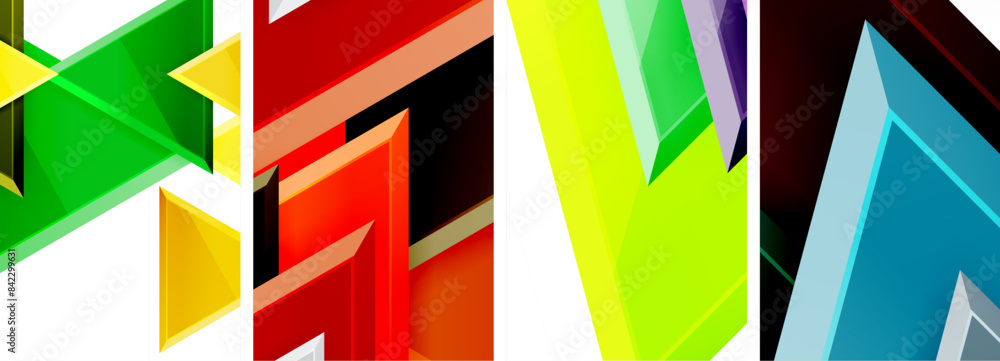 Glossy triangles geometric poster set for wallpaper, business card, cover, poster, banner, brochure, header, website Glossy triangles geometric poster set for wallpaper, business card, cover, poster, banner, brochure, header, website