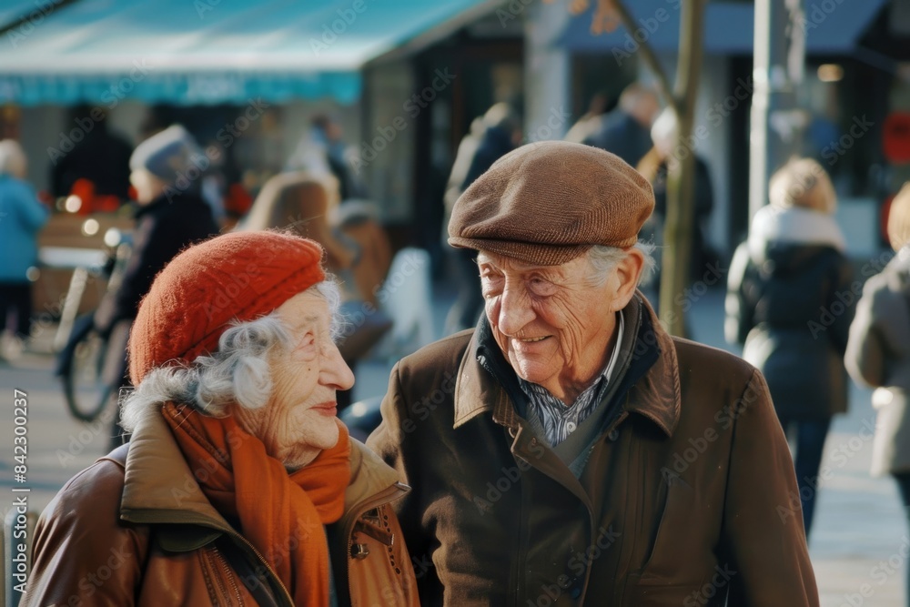 Elderly couple walking in the city. Portrait of an elderly couple. Elderly couple walking in the city. Portrait of an elderly couple.
