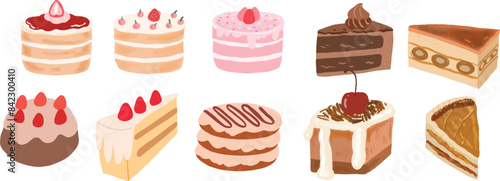 Set of isolated dessert sweet cakes cliparts