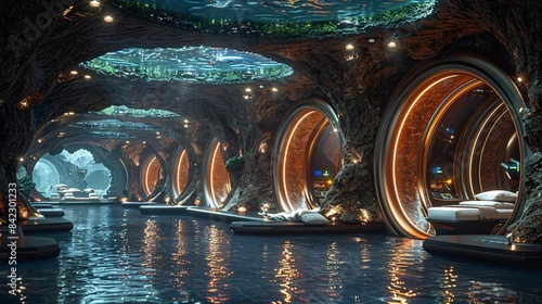 Underwater scene with underwater bedroom