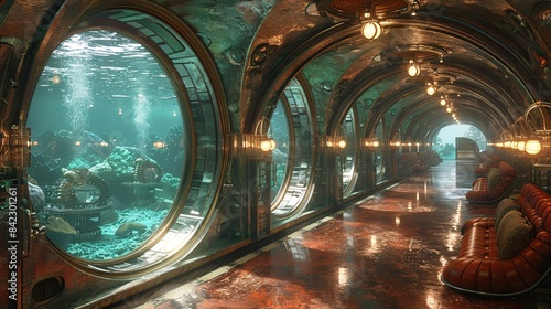 Underwater scene with underwater bedroom