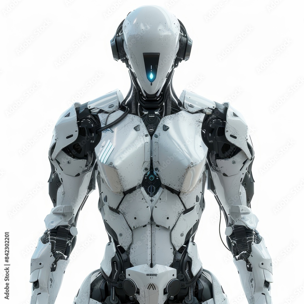 robot with headphones and a blue eye robot with headphones and a blue eye