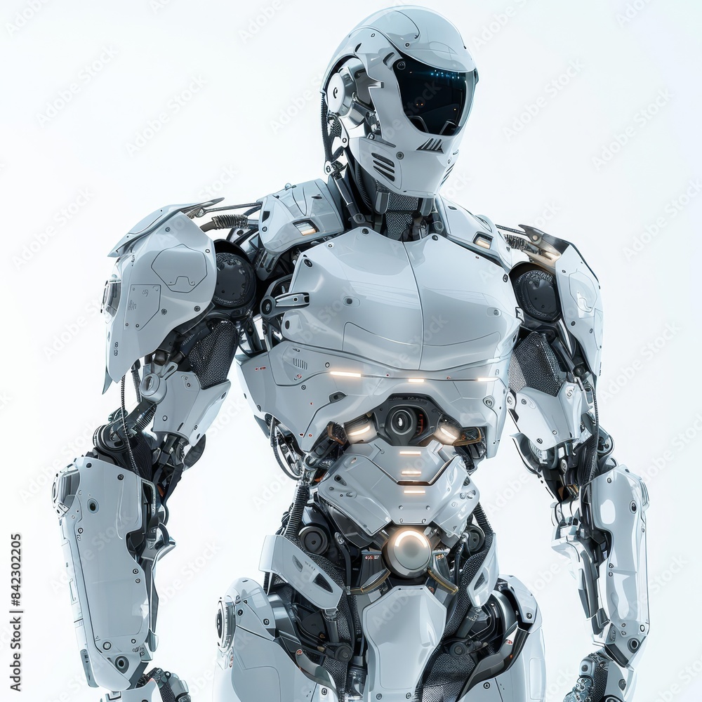 robot with a helmet and goggles standing in the air robot with a helmet and goggles standing in the air