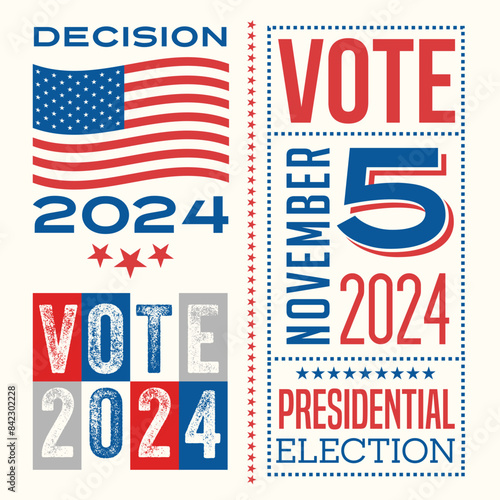 2024 United States Election motivational phrases to encourage voting in the November 2024 election. Saving Democracy, for web banners, cards, posters, stickers, social media