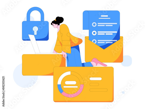 Business network security character flat vector concept operation hand drawn illustration
