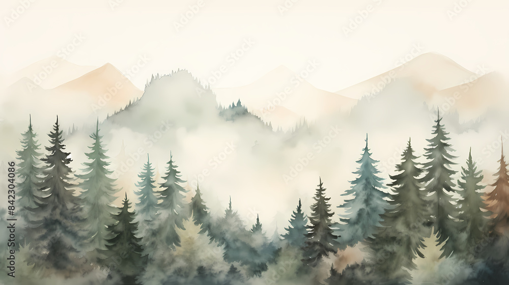 Fototapeta premium Watercolor green forest
