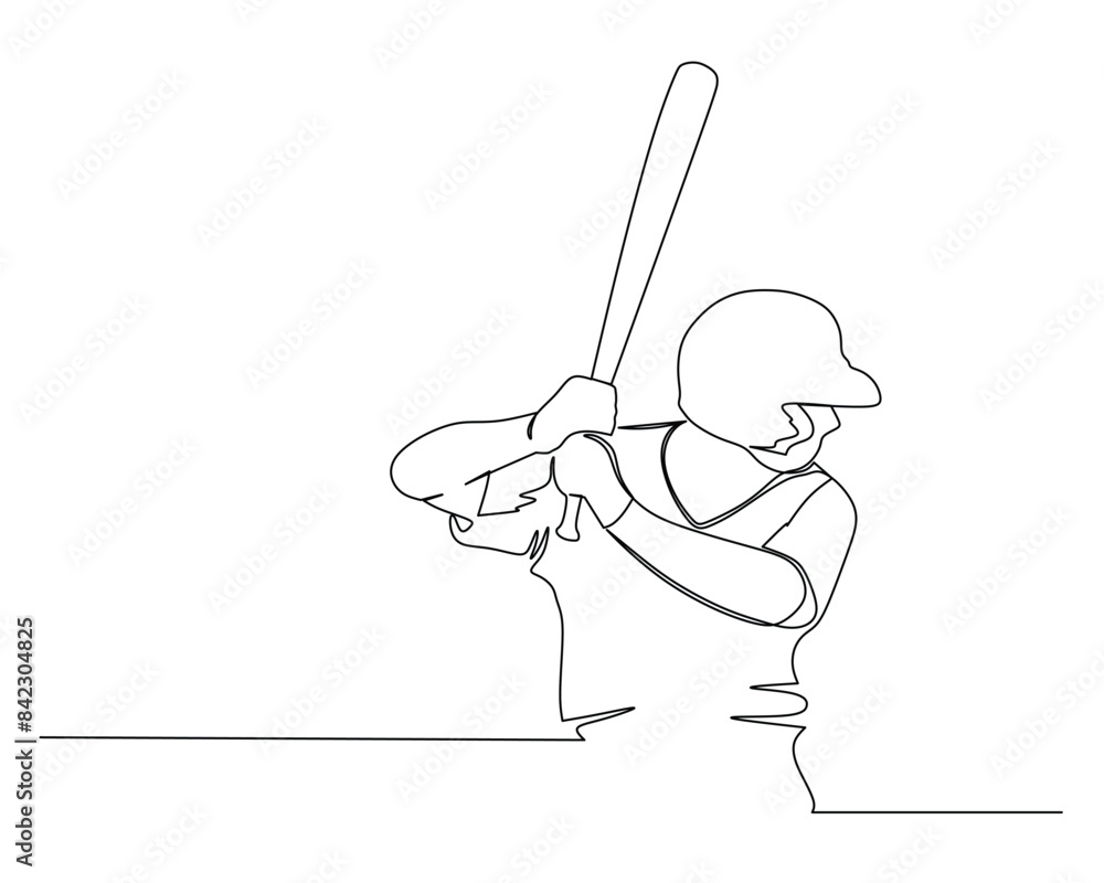 Continuous single line drawing of batter prepares to hit. baseball tournament event . Design illustration Continuous single line drawing of batter prepares to hit. baseball tournament event . Design illustration